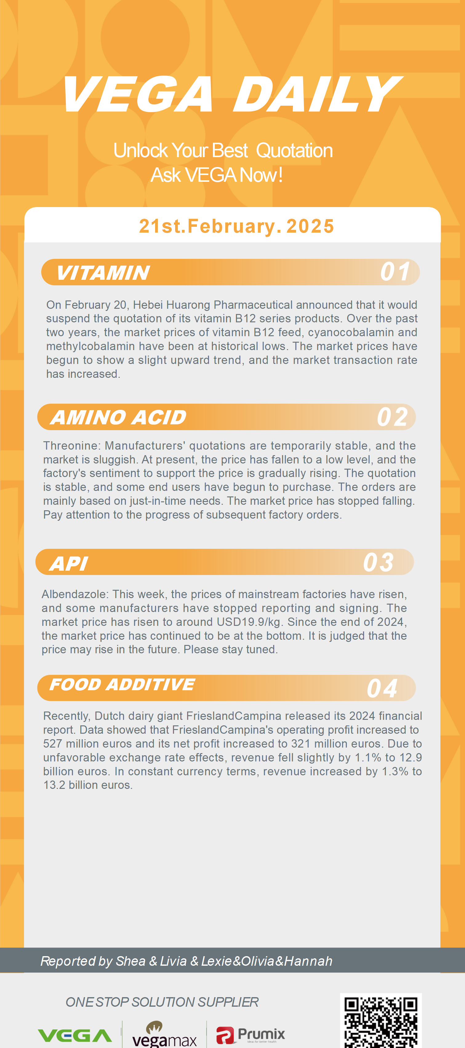 Vega Daily Dated on Feb 21st 2025 Vitamin Amino Acid APl Food Additives.png